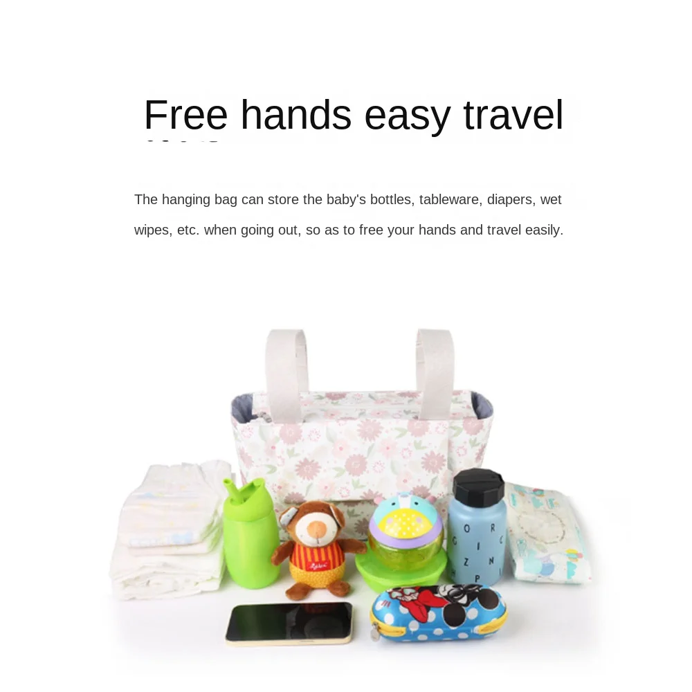 Large Capacity Baby Stroller Bag Hanging With Multiple Pockets Stroller Storage Hanging Bag Magnetic Button Oxford cloth