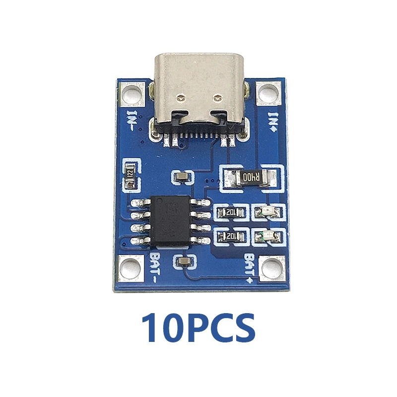 Placa de carregamento do módulo do carregador da bateria do lítio, mini, tipo-C, micro USB, 5V, 1A, 18650, TP4056, 10 PCes