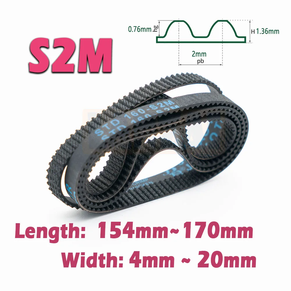 

S2M Closed Loop Timing Belt Length 154~170mm Width 4~20mm Rubber Belt Length 154 156 158 160 162 164 166 168 170mm 2M CNC Drive