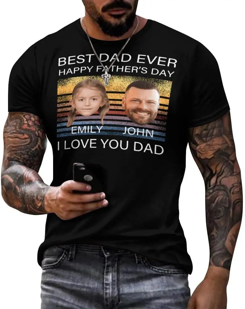 Personalized Best Dad Ever T-Shirt with Name, Custom Dad Grandpa Fist Bump American Flag Shirt, Fathers Day T-Shirt