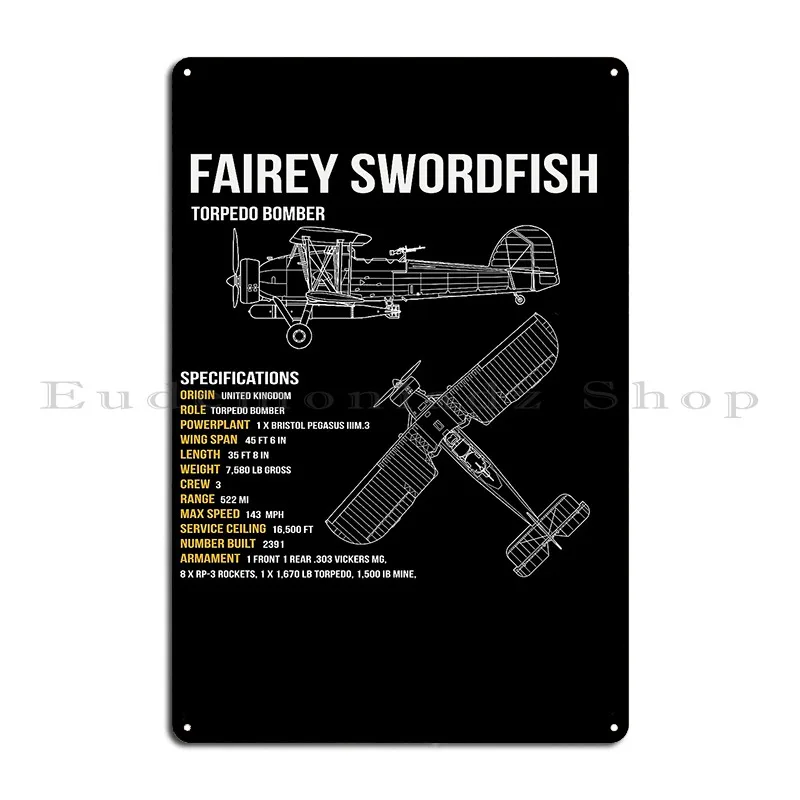 Fairey Swordfish Torpedo Bomber Aircraft Airplane Metal Sign Print Living Room Club Designing Wall Decor Tin Sign Poster