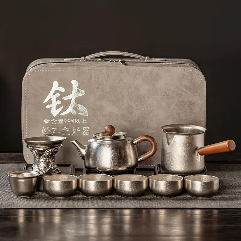 Pure Titanium Tea Set Household New High-end Brewing Teapot Kung Fu Cup Plate Gift Box Holiday Gift