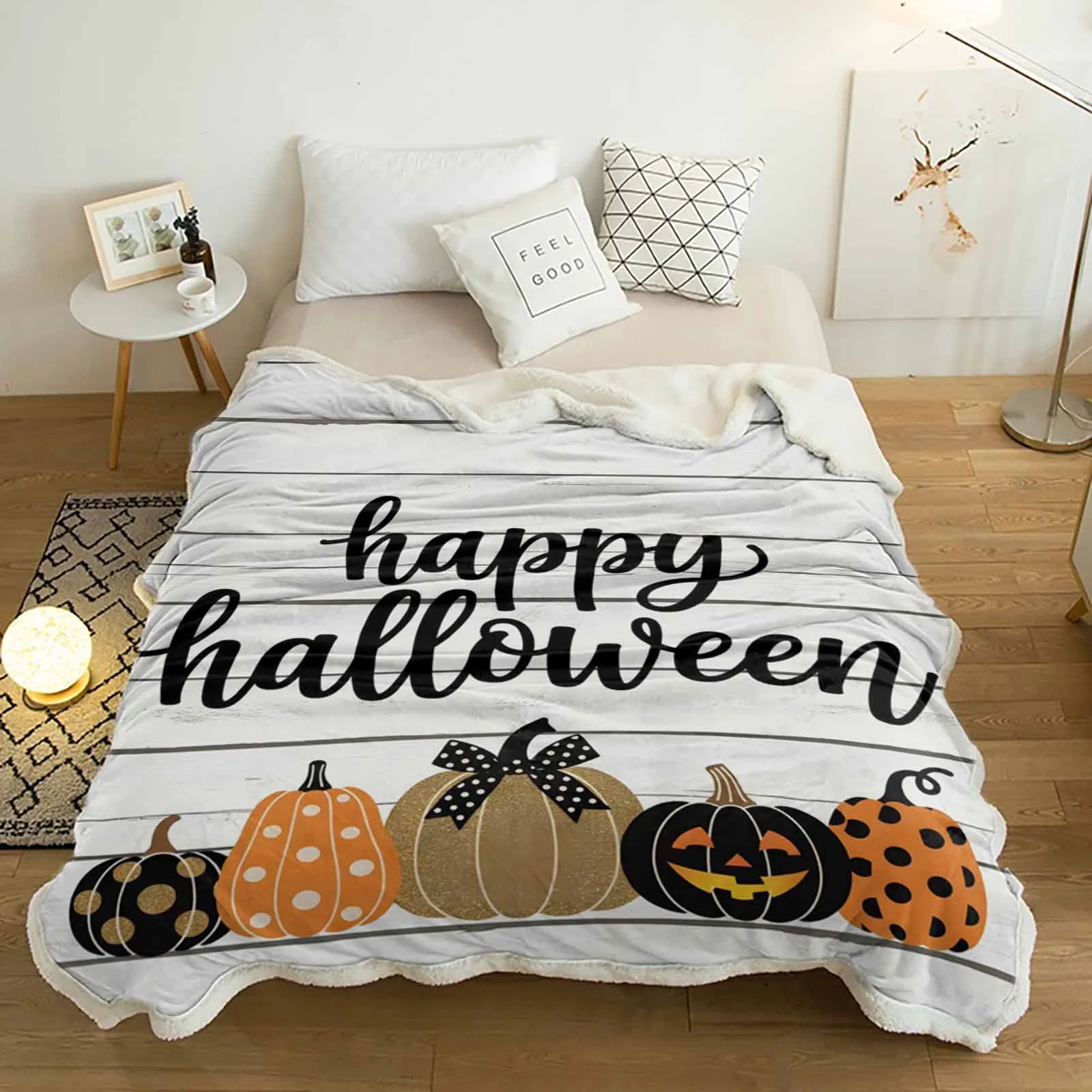 

Wood Grain Pumpkin Halloween Cashmere Blanket Warm Winter Soft Throw Blankets for Beds Sofa Wool Blanket Bedspread