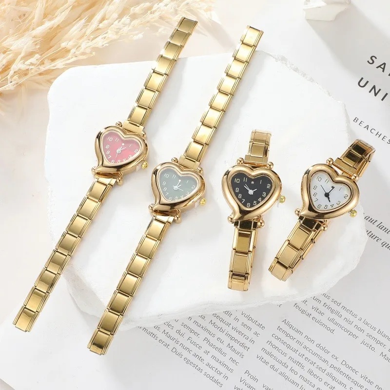 High Quality Numerals Heart Stainless Steel Watch 9mm Width Italian Charm Women Men Bracelet Bangle DIY Jewelry Gift Wholesale