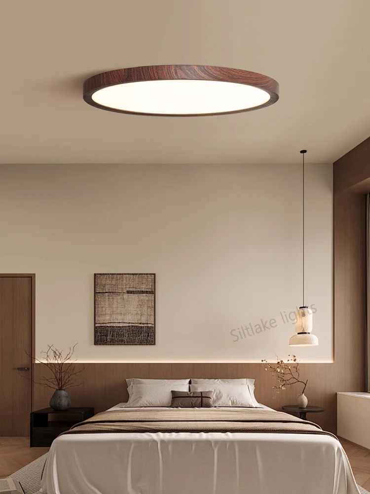 

2025 Master Bedroom Ceiling Lamp Modern Simple Walnut Wood Grain Led Ultra-thin Eye Protection Room Study Lights Living Room Lam