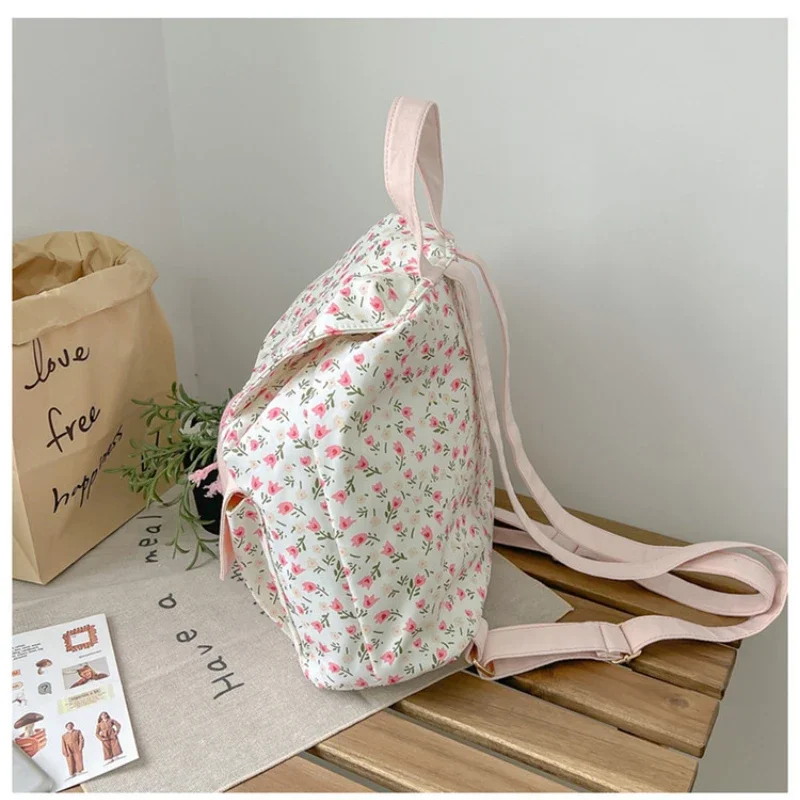 Mochila de lona de estilo étnico para chica, bolsa ligera con estampado de flores bonitas, estilo Harajuku, para ordenador portátil, viaje, trabajo, viaje