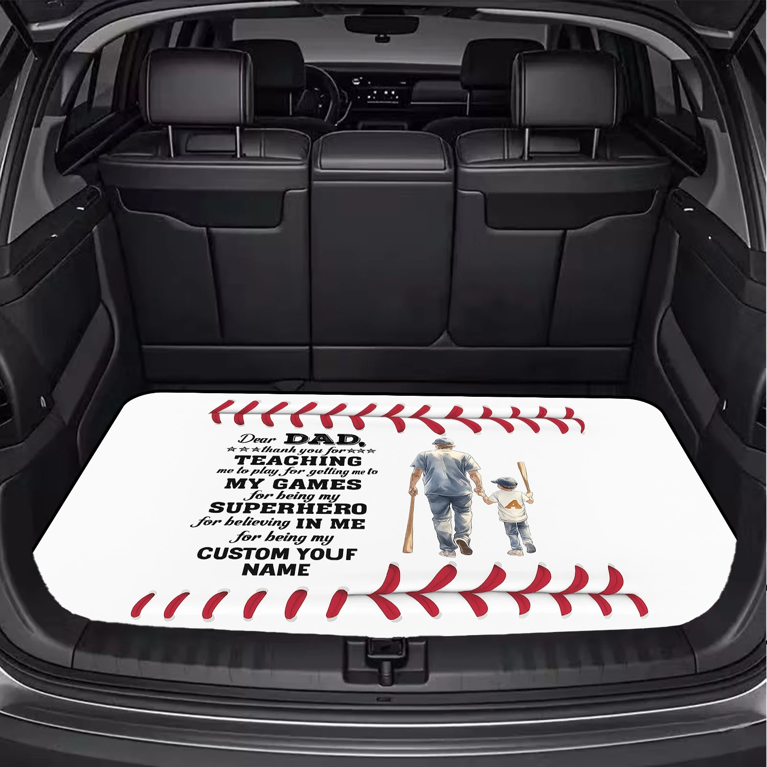 1pc Baseball Father-Son Style Car Trunk Mat, Baseball Stitch Print Pattern, Essential For Travel, Fit For Multiple Car Models,