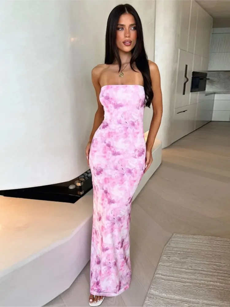 女性の胸ラッピングバックルボディコンファッションプリントマキシドレスセクシーでエレガントなカジュアルロングドレスパーティークラブストリートサマードレス