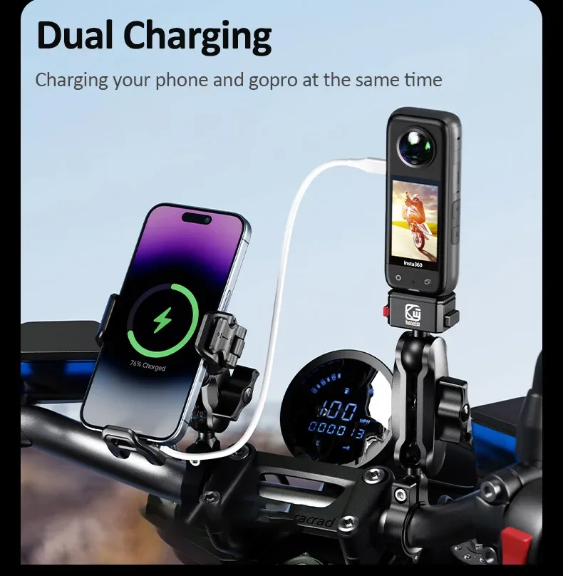 Shockproof Motorcycle Phone Holder 15W Wireless Charger & 36W USB C Fast Charging Motorbike Bicycle Bike Scooter Phone Stand image 4