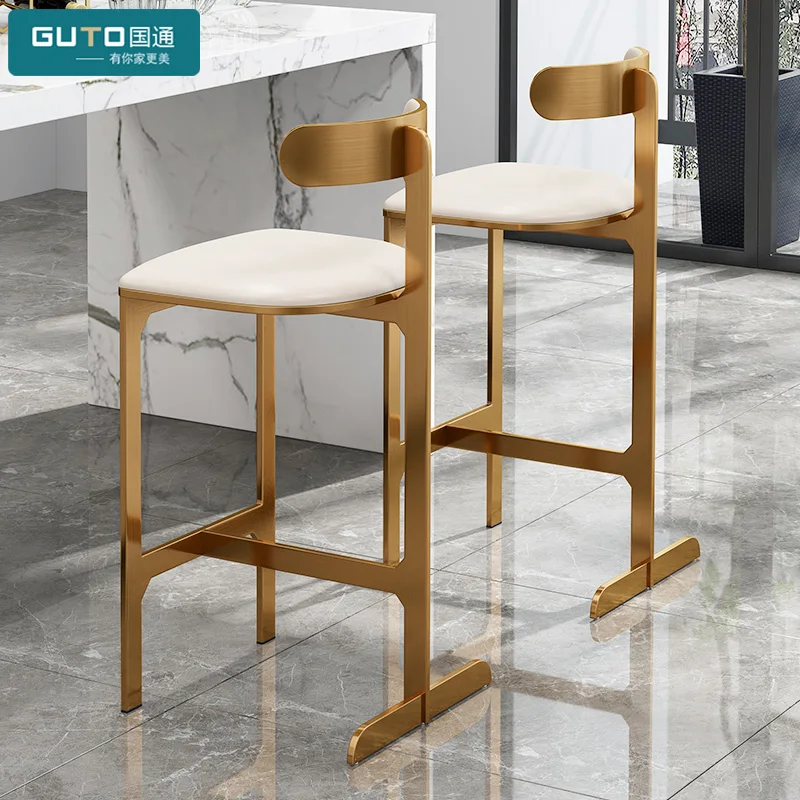 

Bar Chair Nordic Stainless Steel Creative Bar Stool Household High Chair Backrest Modern Simple Light Luxury Bar Chair