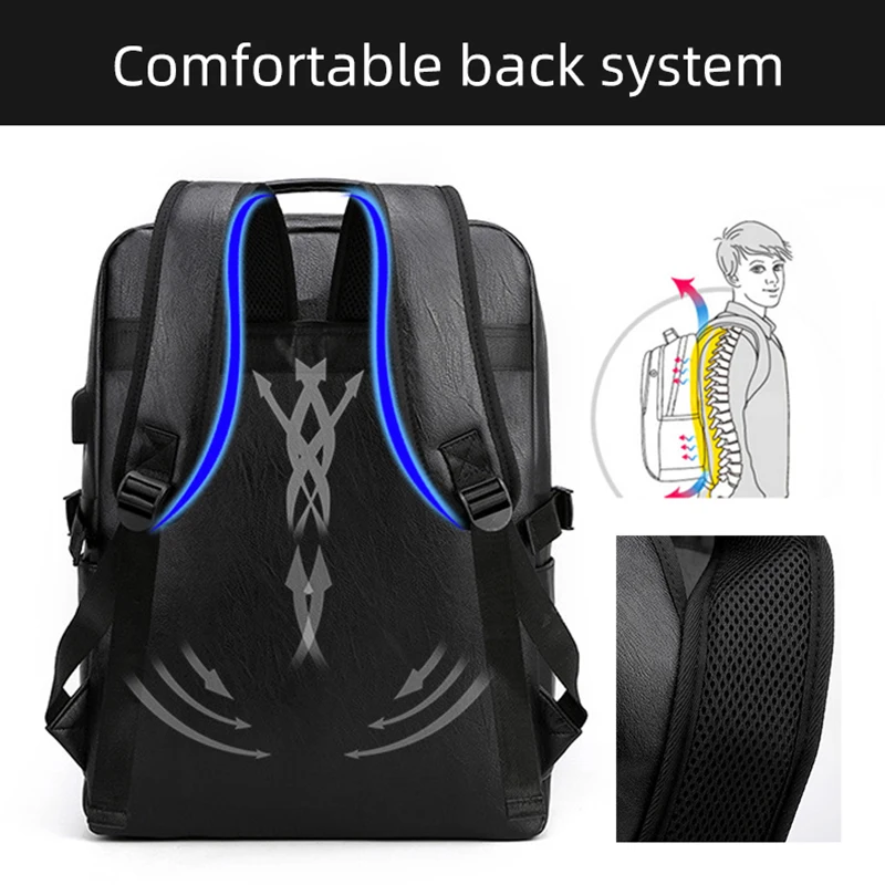 Men's PU Computer Backpack Male Business 15.6