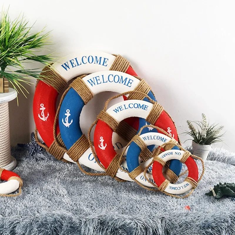 Mediterranean Life Buoy Welcome Sign Wall Ornament Rustic Life Ring Foam Crafts Living Room Nautical Decoration for Home Shop