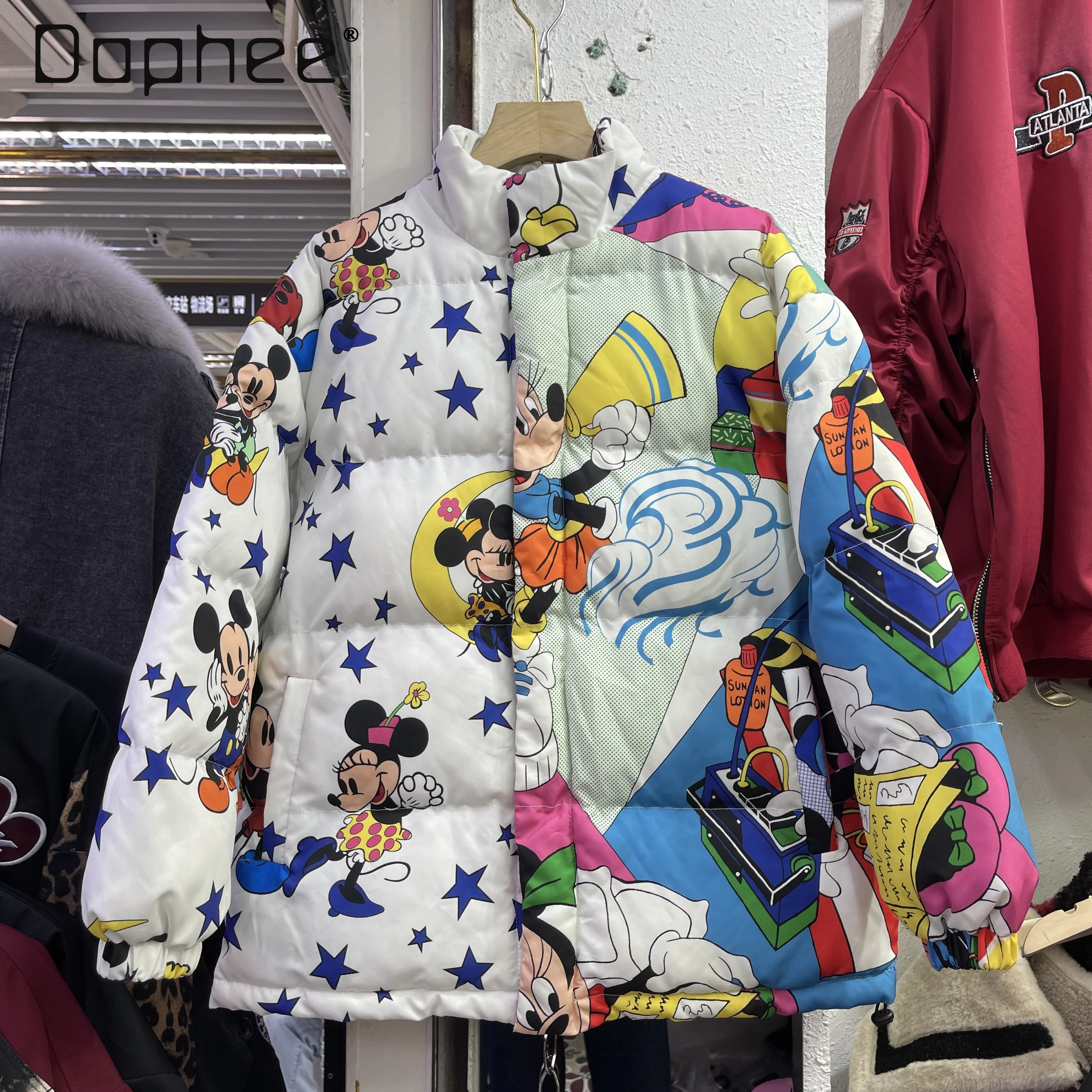 

Padded Clothes Female Winter New Korean Version Loose Schoolgirl Cartoon Printed Padded Clothes Thickened Jacket Padded Jacket