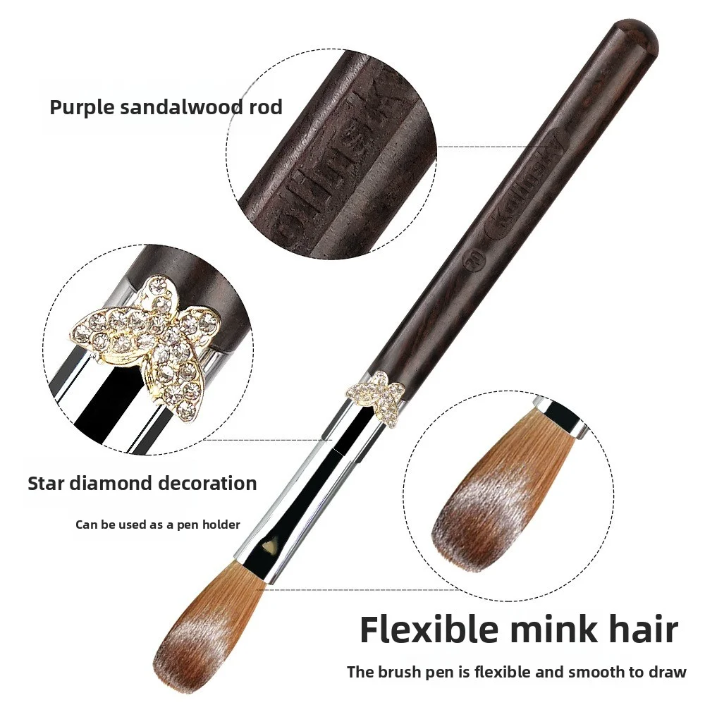 Kolinsky Acryl-Nagelbürste, lila Sandelholz, Schmetterlingsgriff, gewellt, UV-Gel, Schnitzstift, Pinsel, flüssiges Pulver, DIY-Nagelzeichnung