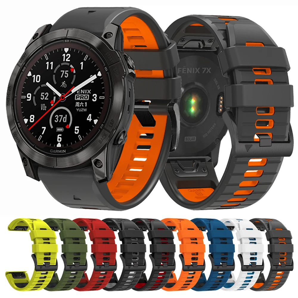 

Two Tone Silicone Watch Band QuickFit 22mm 26mm For Garmin Epix Pro Gen 2 47mm 51mm/Fenix 7X 7 Pro/Quatix 6 6X 5X Strap Bracelet