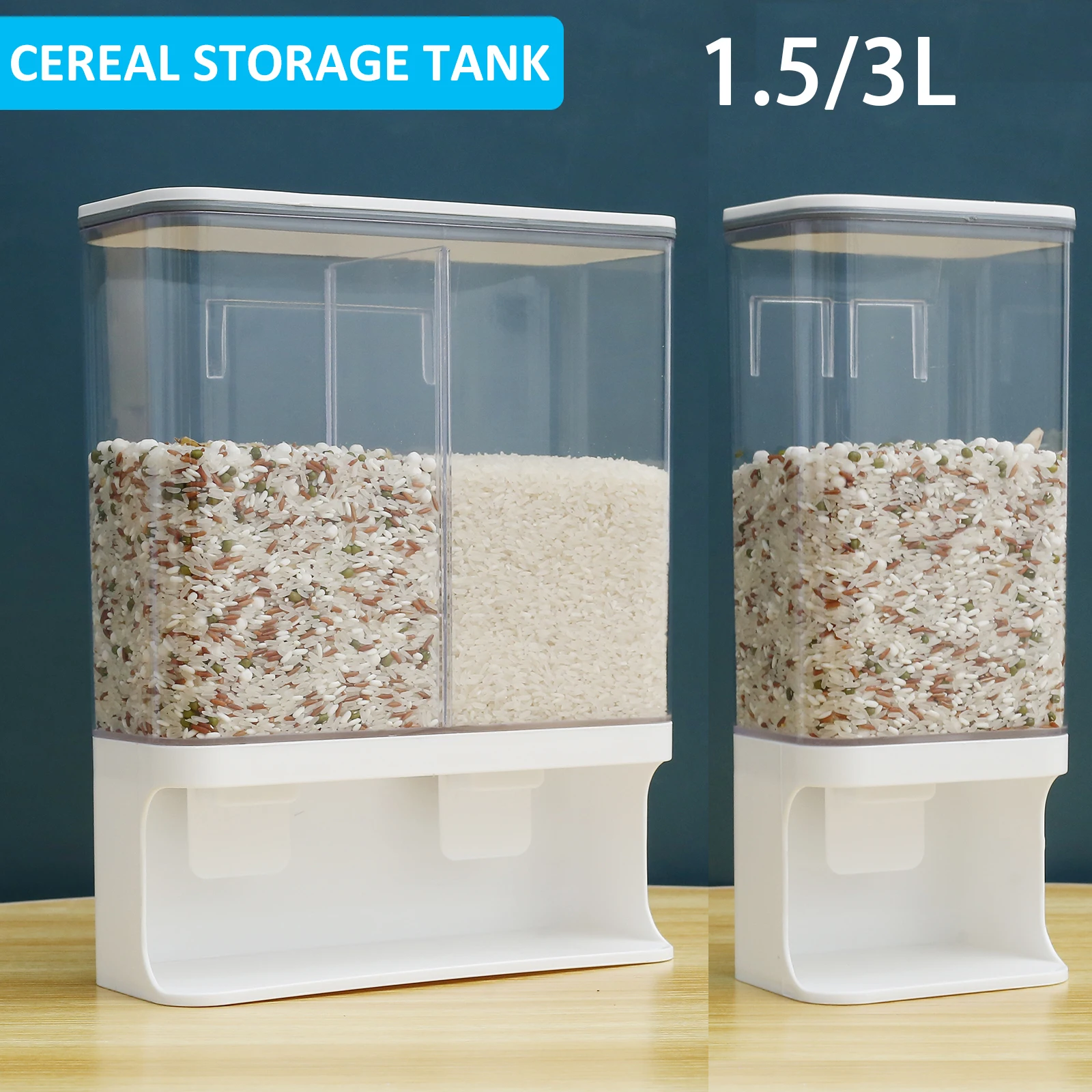 Transparent Rice Dispenser Wall Mounted Rice Storage Containers Kitchen Grain Organizer Sealed Kitchen Storage Organizer Tools