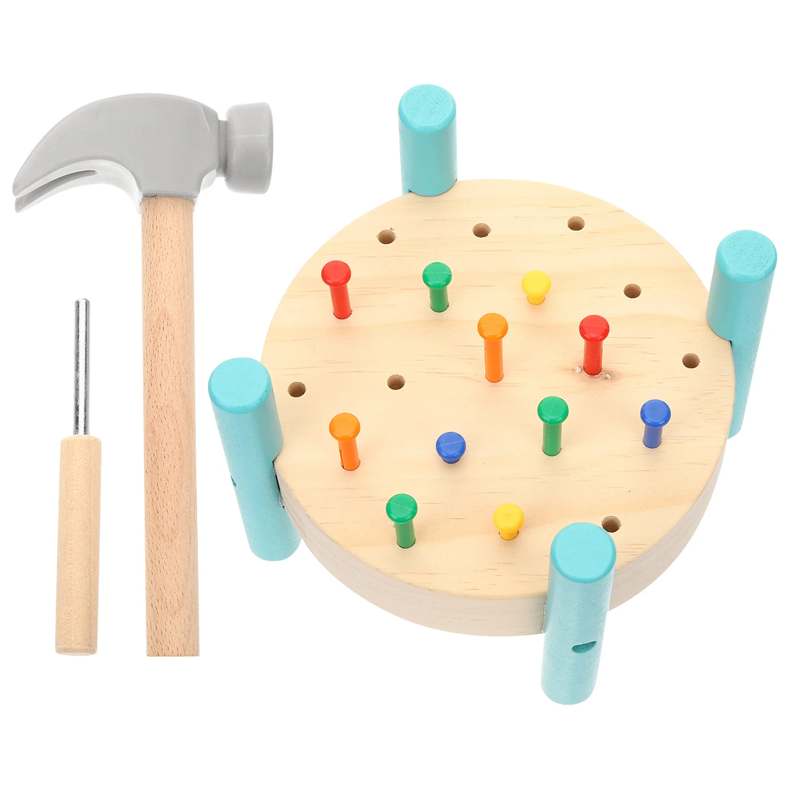 

1Set Wood Nails Pounding Hammer Educational Wooden Baby Workbench Smooth Surface Bright Color Learning Activity for Kids
