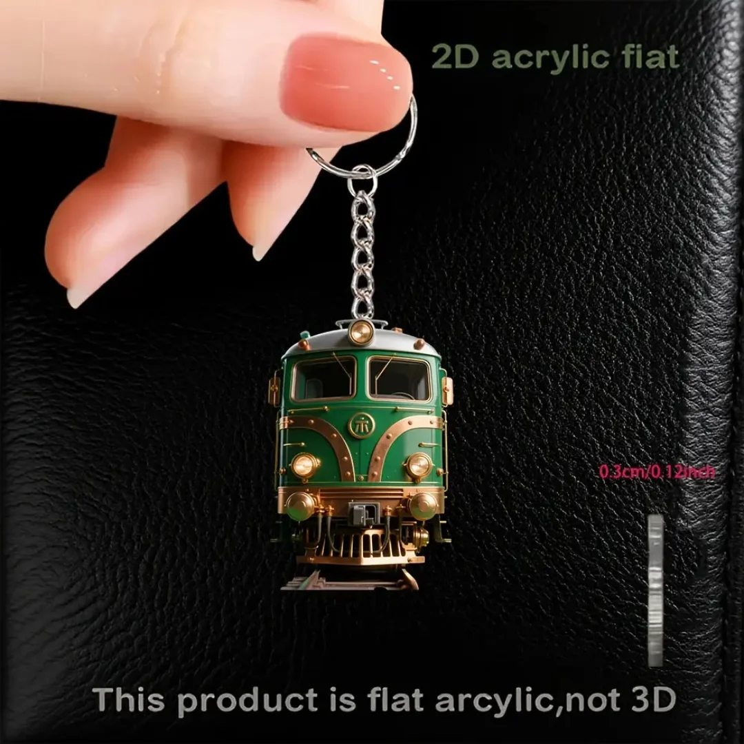 Llavero de Locomotora de Vapor Vintage, Colgante Acrílico Plano 2D, Adorno de Tren Retro, Decoración Colgante para Coche/Bolso/Fiestas/Regalos