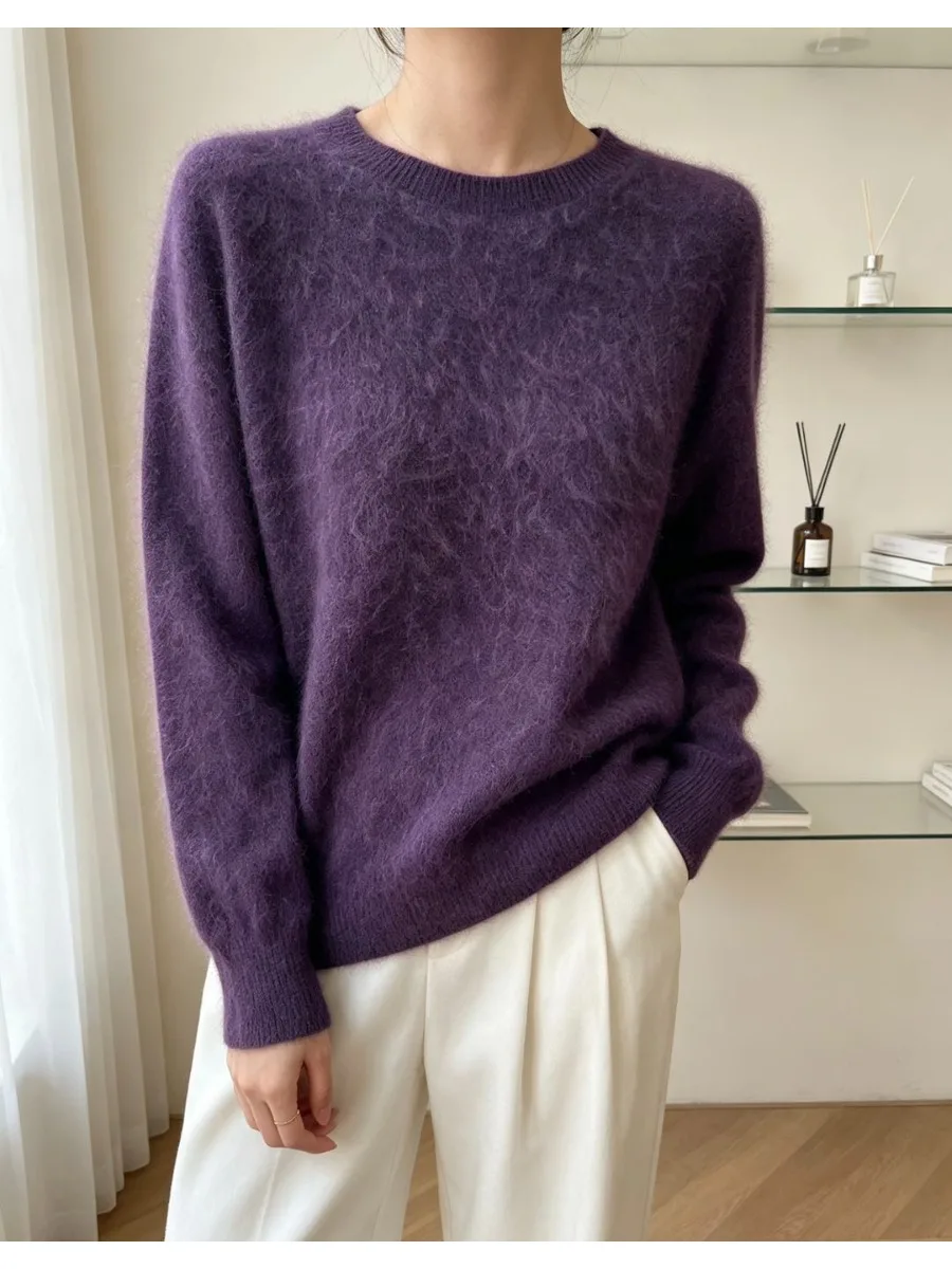 5% Seide 5% Kaschmir 90% Wolle Damen-Pullover Herbst Winter Kaschmir-Pullover O-Ausschnitt Weicher Schicker Gestrickter Pullover Warmer Wollpullover – Detail 10