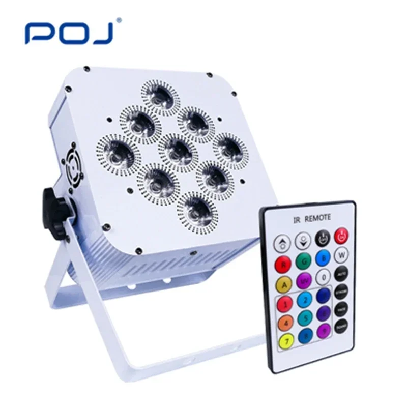 

POJ OJ-DP0918 Wash Colorful Wedding White Shell 9X18W Dj Led Flat Rgbawuv 6In1 Wireless Uplight Battery Powered Stage Light