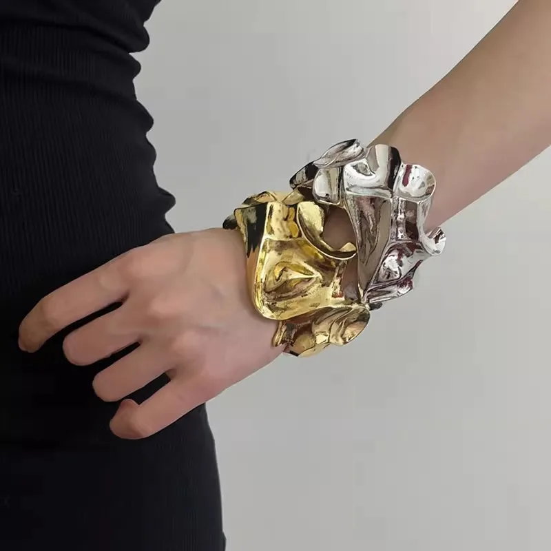 

Exaggerated irregular lava texture open bracelet