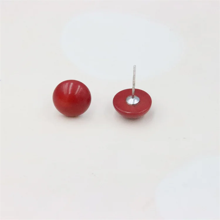 ZFSILVER100% 925 Sterling Silver For Women Sweet Vintage Femme Gift Red Sea Bamboo Coral Stud Earring Party Engagement Wedding