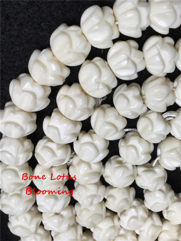 Wholesale 108PCS Tibet White Yak Bone Carved Padma Lotus Prayer Mala Loose Beads 8/10/12/14mm TSB0321