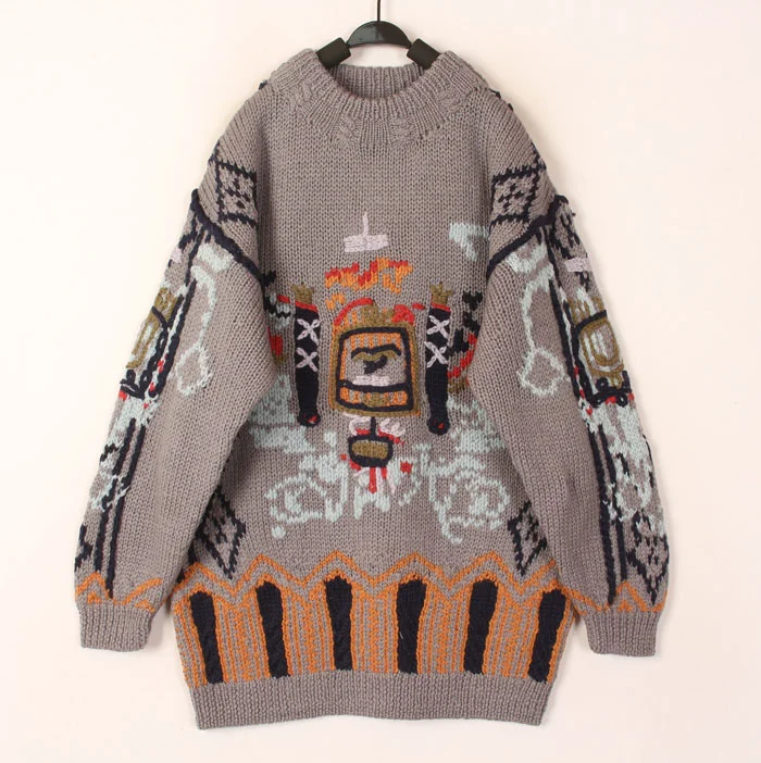 

Винтажный шерстяной свитер-кардиган Sweet Sle с цветочным узором, свободный крой, длинный рукав, круглый вырез, универсальный, утепленный, осенний