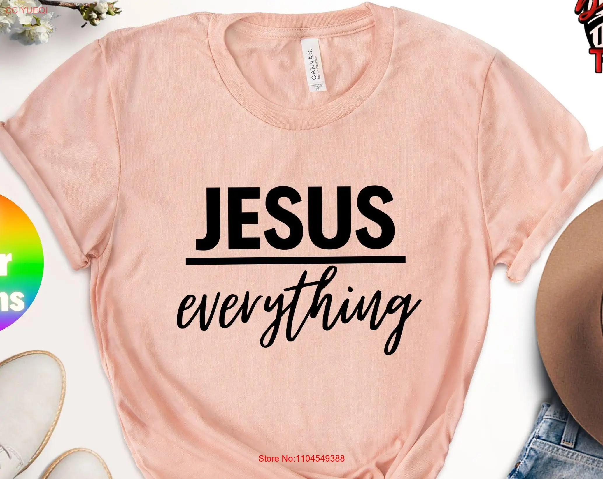 Jesus Over Everything T Shirt Christian For Women Christ Religious Faith Cross Grace And long or short sleeves