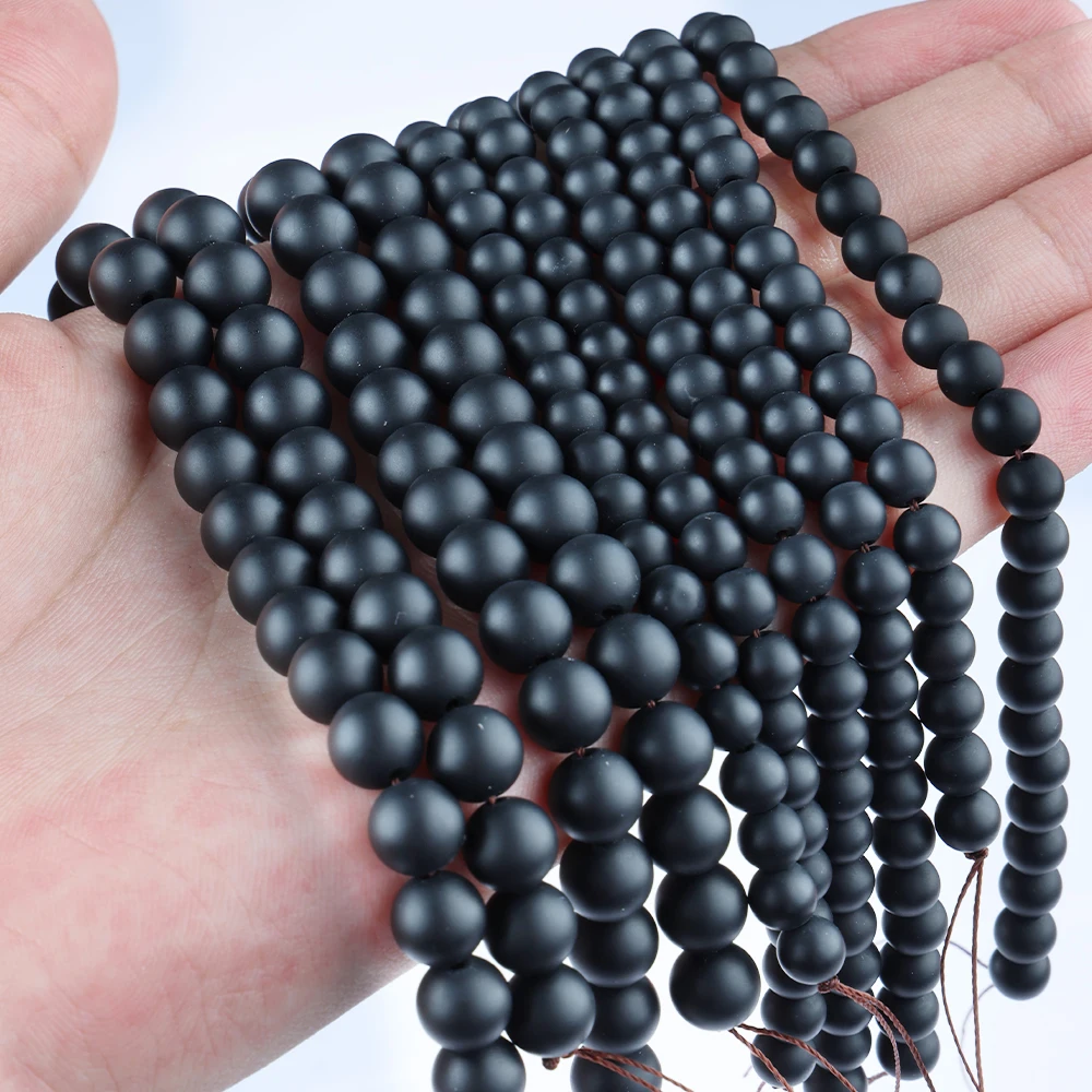 A+ Natural Black Agate Onyx Matte Loose Beads for Jewelry Making Bracelets Necklace DIY Accessories Wholesale 4 6 8 10mm