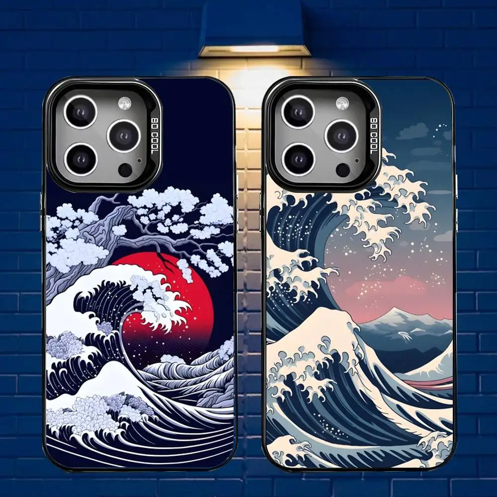 

Great Wave Kanagawa Phone Case For iPhone 16,15,14,13,12,11,Mini,Pro,E,MAX Gray Matte Silicone Black Cover