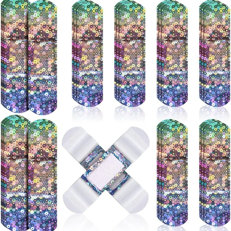 50pcs/set Laser Color Band Aid Star Strip Shape Plaster Holographic Color Patch for Wound Dressing Fashion Adhesive Bandages