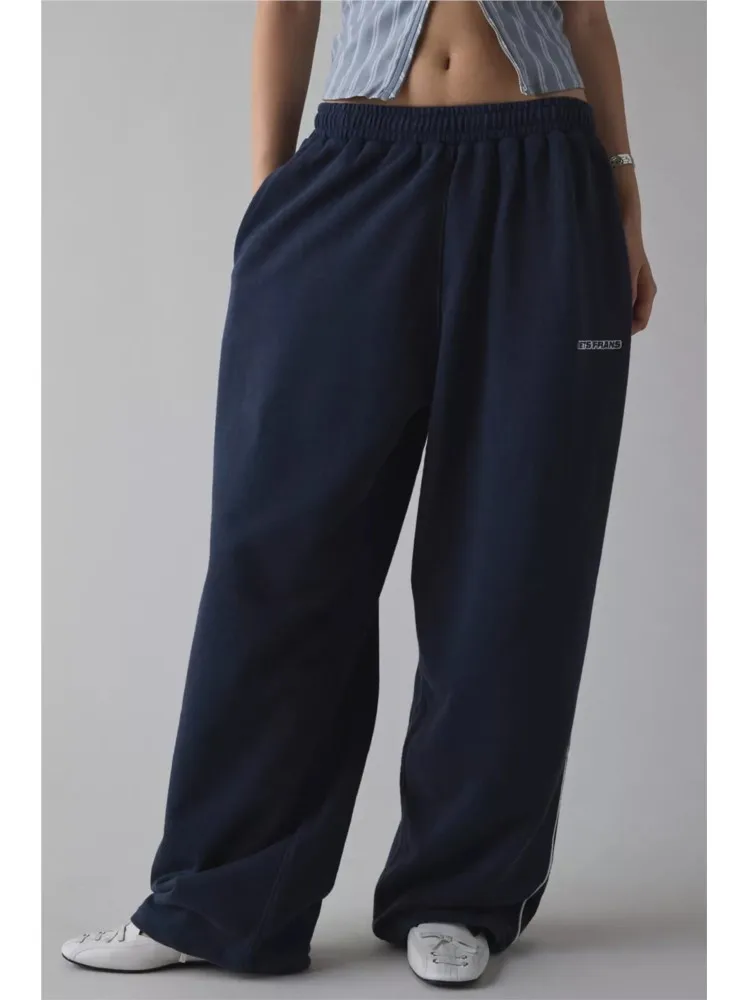 Spring Autumn New Pink Embroidered Casual Pants For Women Loose And Comfortable Straight Elastic Waist Trousers 2026