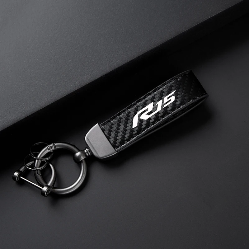 Motorcycle Keyring Carbon Fiber Textured Keychain Metal Carbon Fiber Leather Key Chain For Yamaha V3 V2 R15 ABS 2017 2009-2020
