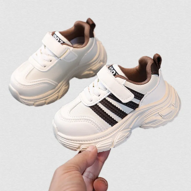 Thick-soled Children's Sports Shoes Spring Autumn Leather Fashion Girl's Running Shoes Boys' Casual Shoes Soft Sole Kids Shoes