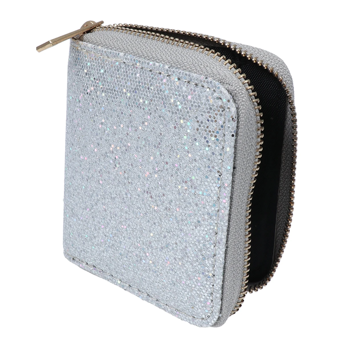 محفظة فضية لامعة للعملات المعدنية بسحاب، تصميم أنيق وخفيف الوزن ونحيف للتسوق والمناسبات الخاصة