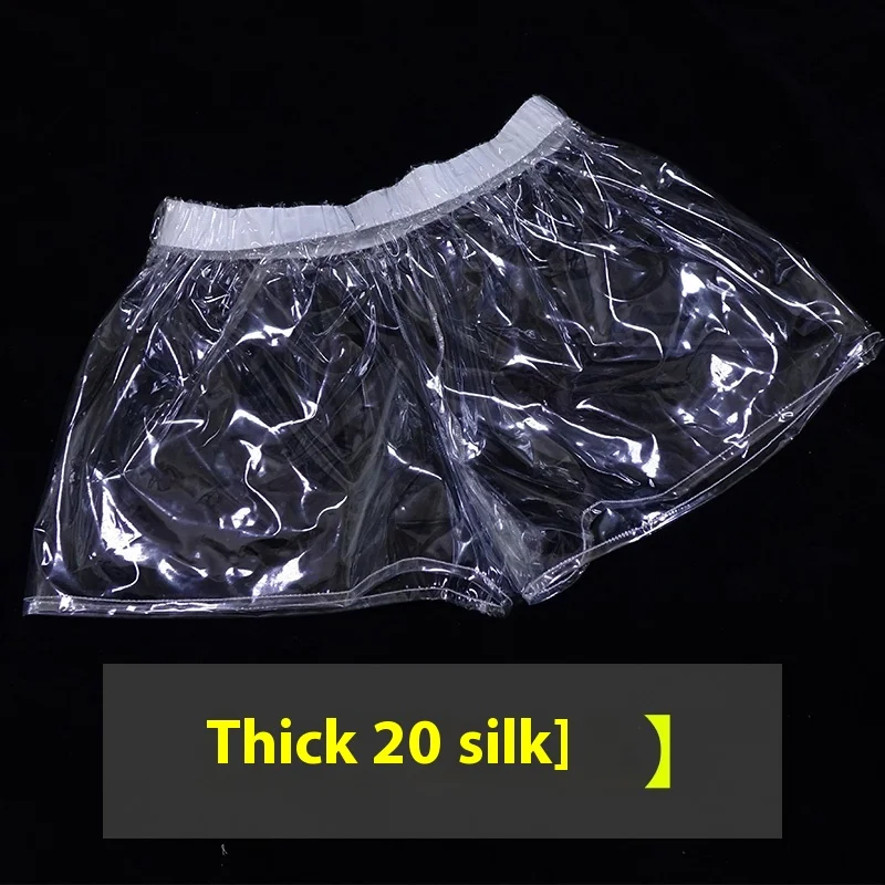 Calções transparentes macio silencioso engrossado pvc esportes calças de plástico das mulheres dos homens sexy moda festa à prova de chuva boxers abdl roupa interior