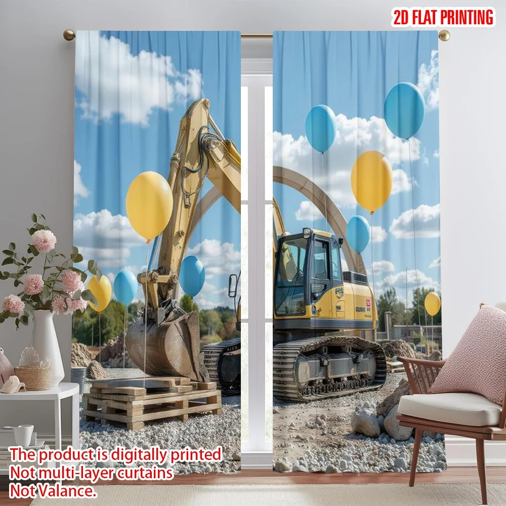 

2D flat printing 2pcs Window Curtains Construction Site Balloons Digital Printed Polyester Drapes Festive Curtains for Festive