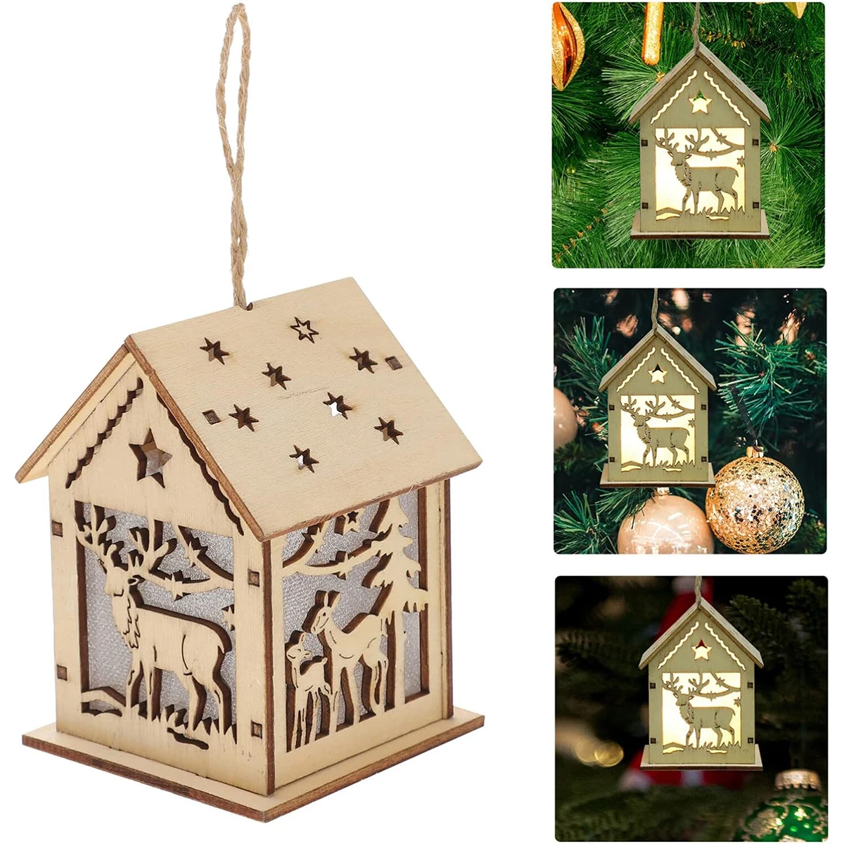 Casa di legno Forma LED Luce Per Natale E Luci Decorazioni Lanterna Ornamenti Lampeggianti Luminosi Per I Bambini Mini Batteria Della Lampada