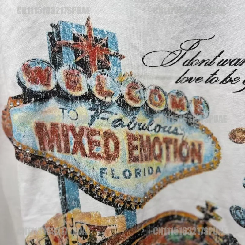 Graphic Destroyed Edge Oversized T-Shirt Retro West Coast Original Print Customized Tshirt  Y2K Streetwear Clothes for Men Women