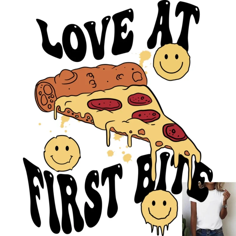 Fun Pizza & Smile Face Heat Transfer White Ink Iron - on Patch, Stylish English Slogan, Suitable for T - shirts/Canvas Bags,