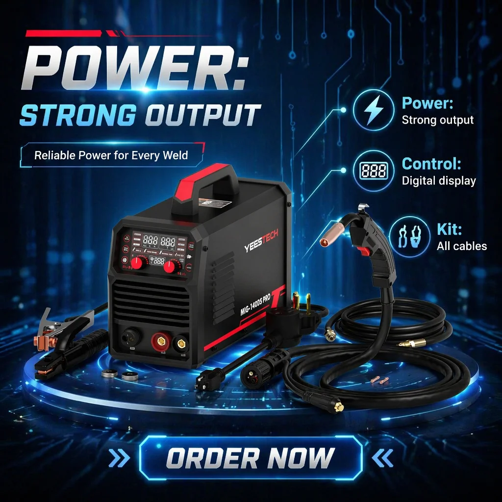 YEESTECH 140A 110V/220V Dual Voltage 4-in-1 Gas MIG/Flux Core MIG/Lift TIG/Stick Multiprocess Large LED Digital Display Welding