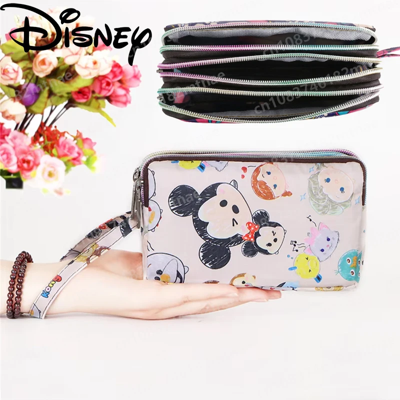 2024 Disney New Mickey Mouse Print Long Wallet Girl's Phone Bag Fashion Triple Layer  Hold Purse Coin Purse Women's Gift