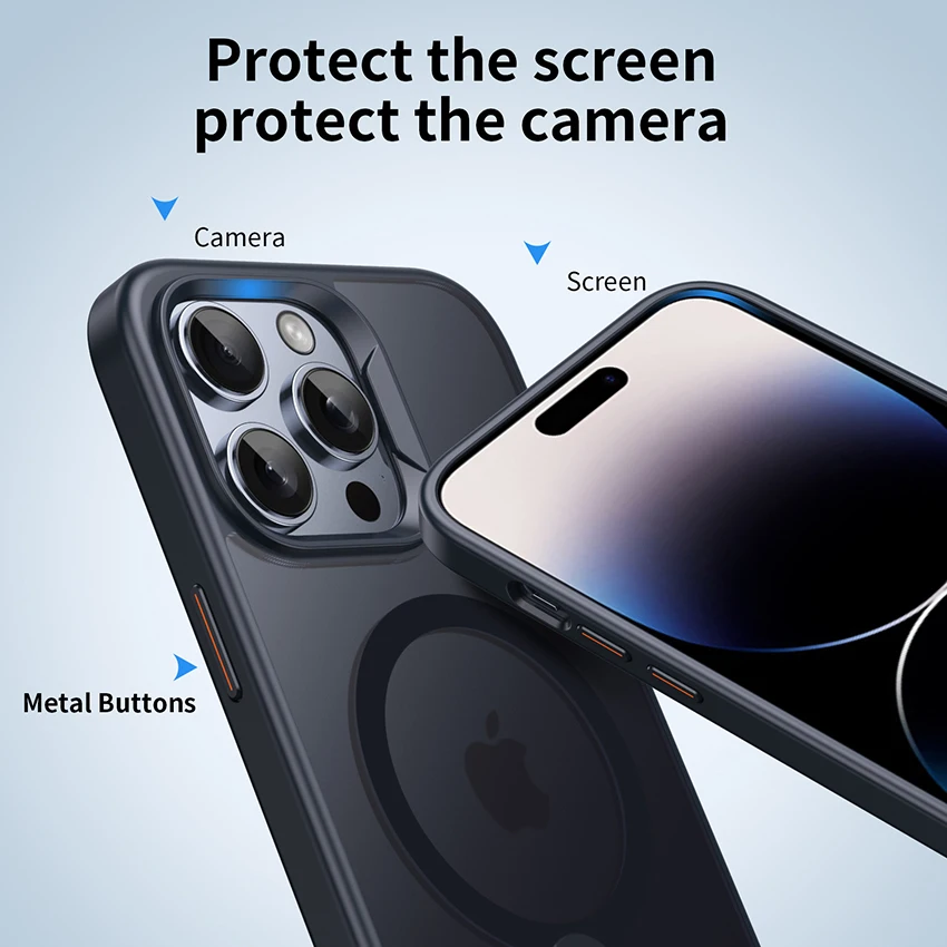 아이폰 16 15 14 13 Pro 12 Max Plus 16Pro용 투명 합금 브래킷 마그네틱 폰 케이스, 무광택 15Promax 하드 커버