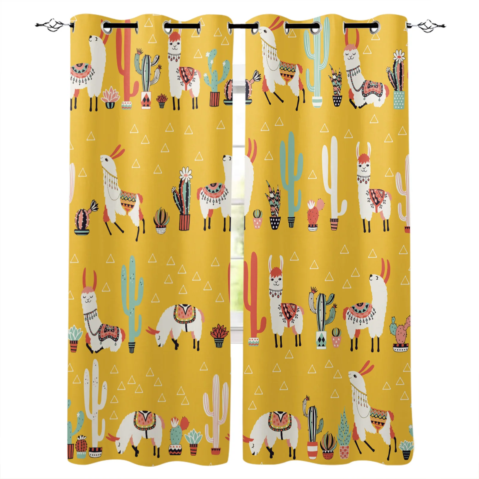 Cactus Lama Alpaca Mexico Kawaii Blackout Curtains Window Curtains For Bedroom Living Room Decor Window Treatments