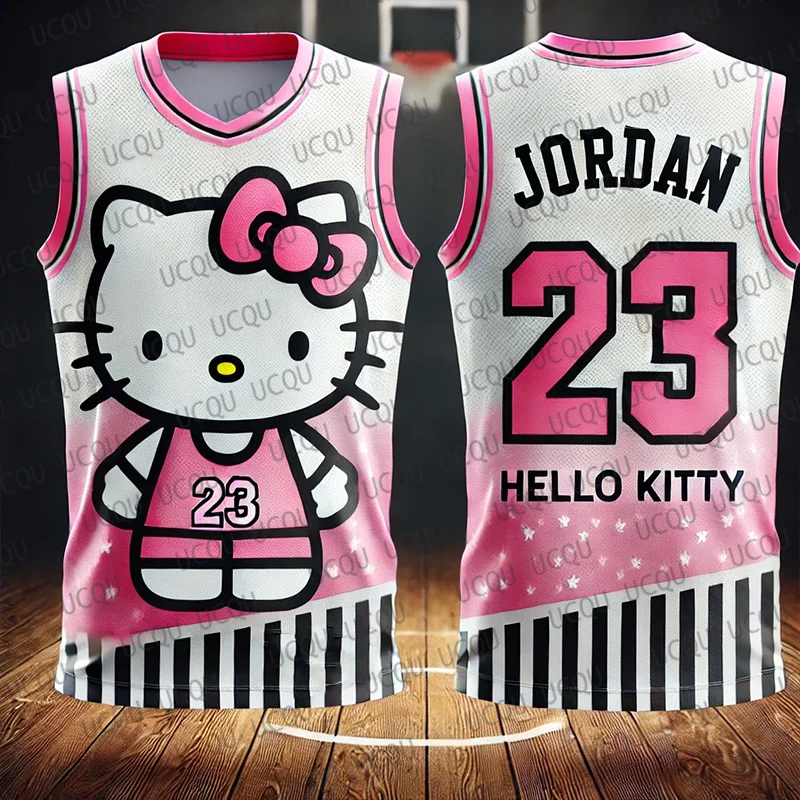 

2025New Hello Kitty Special Edition Basketball Vest Jordan 23 Training Jersey Men Women Oversize Sleeveless TShirt Top Adult/Kid