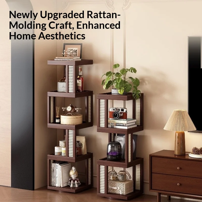 Modern Minimalist Wooden Rotating Corner Floor Bookshelf Storage Organizer Compact Living Room Home Decor Novelty New Indoor