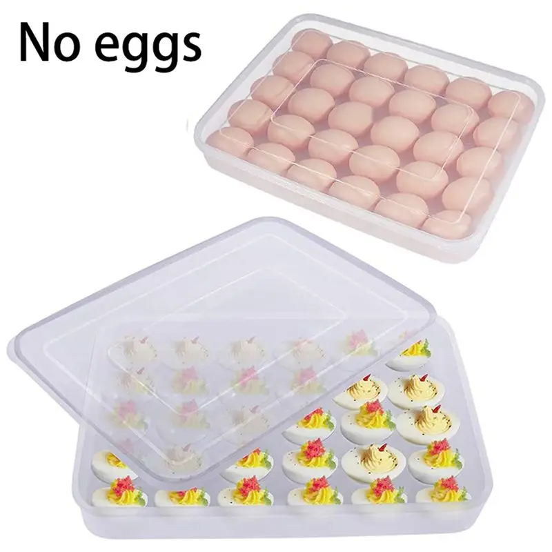 AT21-Egg Container, Refrigerator Deviled Egg Tray Carrier With Lid For 60 Eggs - Plastic Fridge Stackable Portable 4 Pack