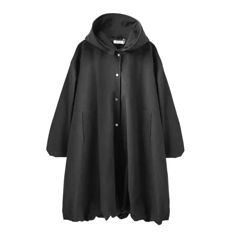 

2024 New Arrival Dark Grey Trench Coat for Women Thickened Imitation Cloth Loose Hooded Coat New Product Promotion