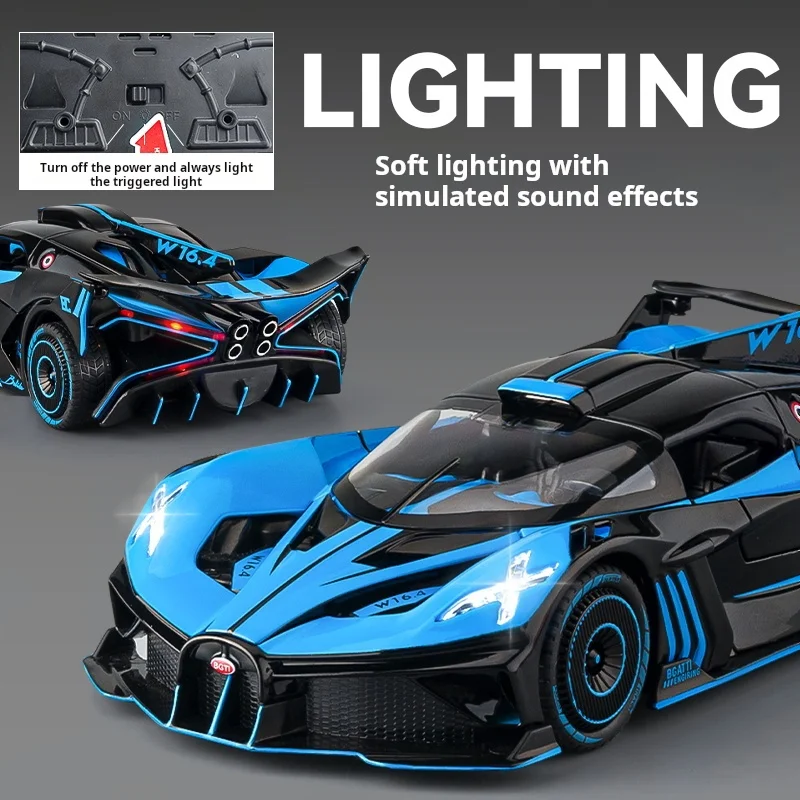 1:24 Large Meteor Burn Supercar Exquisite Alloy Simulation Car Model Steering Shock Absorption Pull Back Collection Ornament